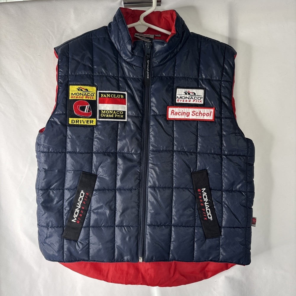 Monaco Racing School Drivers Puffer Vest Kids 7/8 Grand Prix Navy Red Full Zip